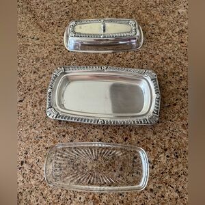 Vintage Kings Crown  Butter Dish  Silver Plated,  Glass Tray Insert